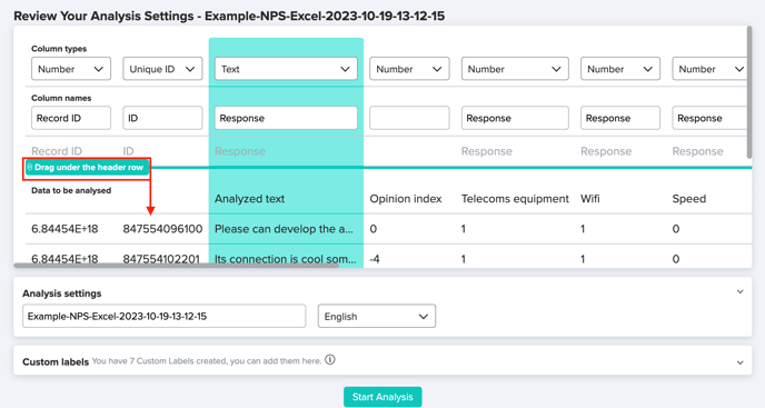 analysis settings