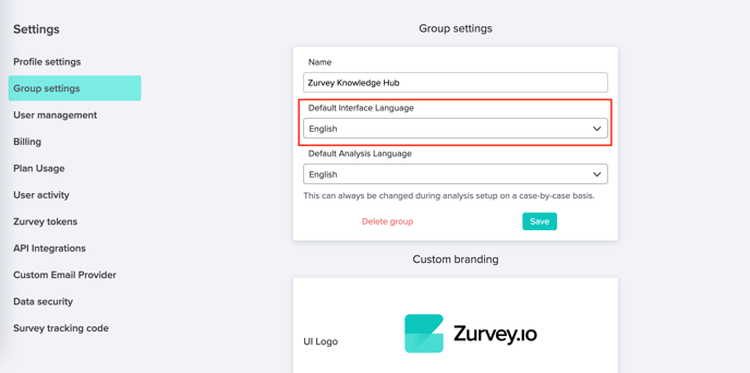 zurvey group language settings 1